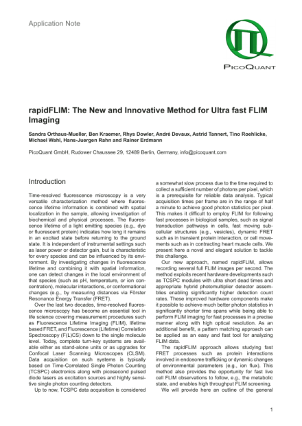 rapidFLIM: The New and Innovative Method for Ultra fast FLIM Imaging