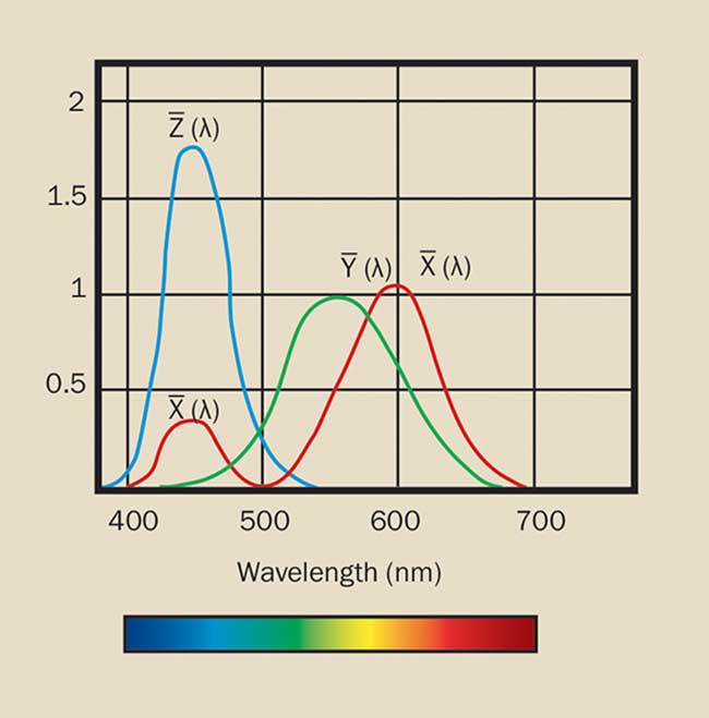 Spectral sensitivity corresponding to the human eye