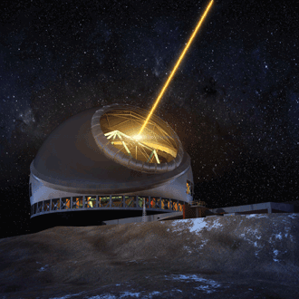 Thirty Meter Telescope at night Mauna Kea laser-guide-star system illuminated