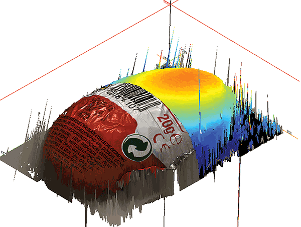 A foil-wrapped egg, shown with a color rendering and height map.