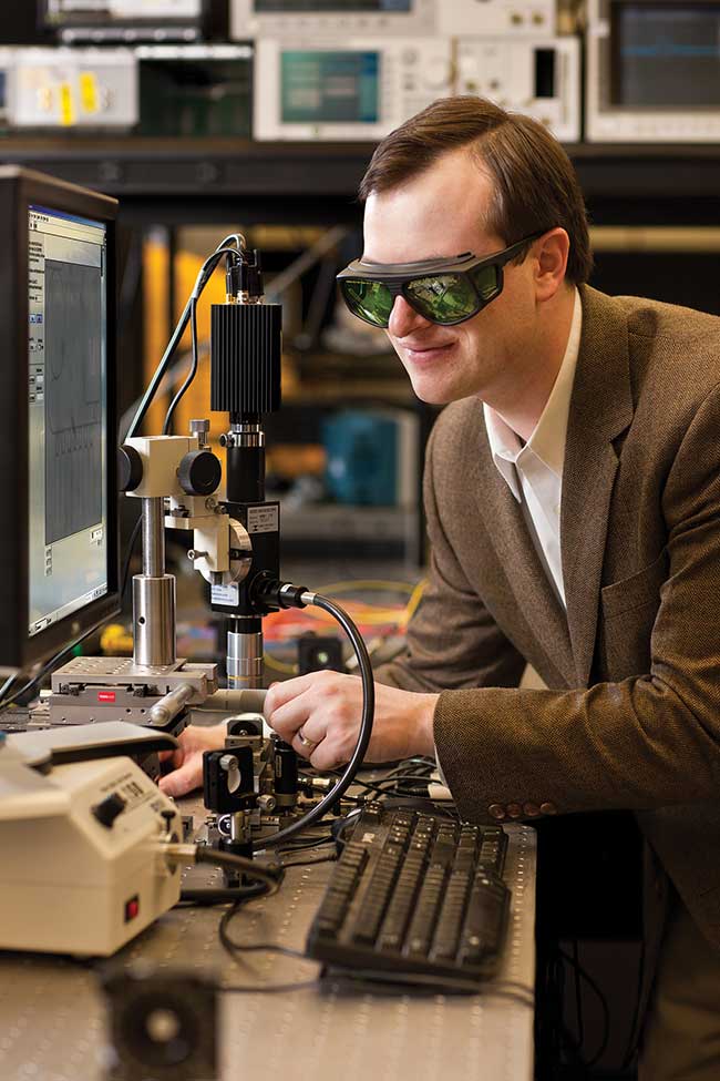 Stefan Preble, director of Rochester Institute of Technology’s Integrated Photonics Group, at work in his lab. 