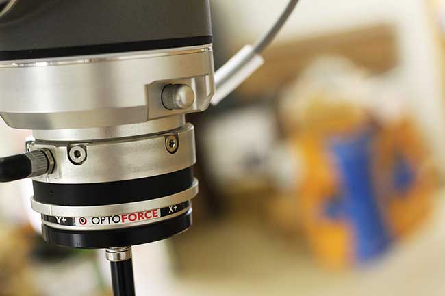 OptoForce’s optical six-axis force/torque sensor is capable of detecting forces as small as 0.2 N. 