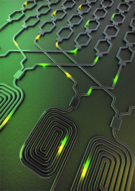 Two-qubit quantum processor. Courtesy of Xiaogang Qiang/University of Bristol. Image is for single use only to illustrate this story and must not be archived.