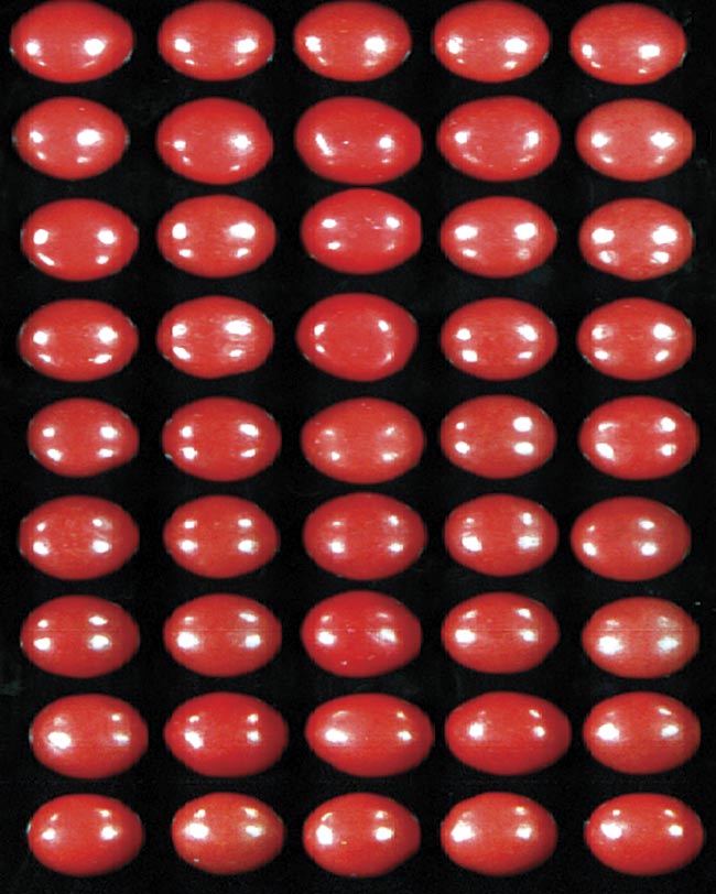 Figure 2. A color image showing two types of red candies that are difficult to distinguish. One type is arranged in the shape of a capital ‘I’ not visible to the naked eye. Machine learning algorithms highlight the differences in spectral data, apparent in Figure 3. Courtesy of Resonon Inc. 