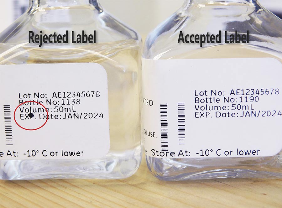A vision system is trained to recognize a ‘bad’ image versus a ‘good’ image for bottle labels. Courtesy of Artemis Vision. 