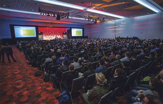 A crowd gathers to listen to a plenary speech at last year’s BiOS conference. Courtesy of SPIE.