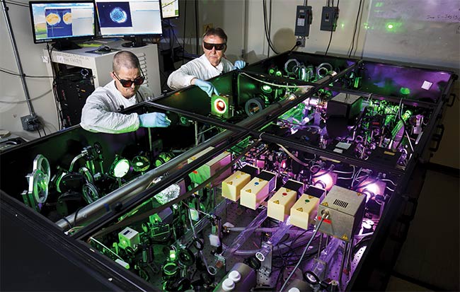 Figure 1. Aligning the final amplifier of the HERCULES laser system. Courtesy of Joseph Xu/University of Michigan.