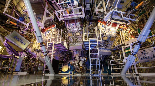 The National Ignition Facility’s 192-laser system set a record shot: 2.15 MJ. Courtesy of Lawrence Livermore National Laboratory.