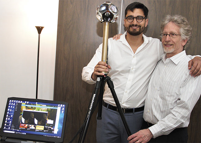  Zak Niazi (left), CEO of Circle Optics, and Allen Krisiloff, systems engineer, with their parallax-free 360° camera at Light and Sound Interactive 2019.
