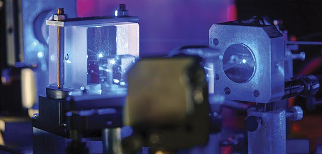 Blue laser in a quantum optics lab.