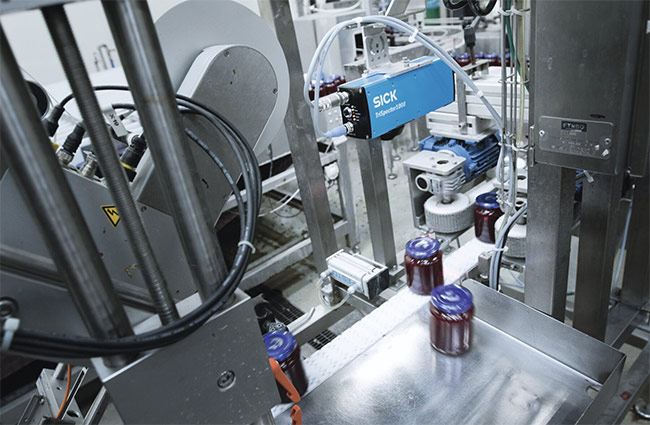  3D vision is used to inspect bottles in a rapidly moving production line. Courtesy of SICK. 