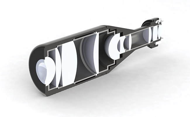A rendering of a cross section of a 60° half-angle conoscope. Courtesy of Eckhardt Optics.