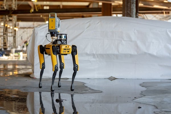Boston Dynamics’ Spot mobile robot equipped with a Velodyne lidar sensor. Courtesy of Boston Dynamics.