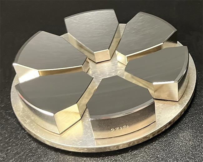 Segmented diamond-turned aluminum mirrors coated with a protective silver coating, with reflectivity >97% over a wide wavelength range. Courtesy of AccuCoat Inc.