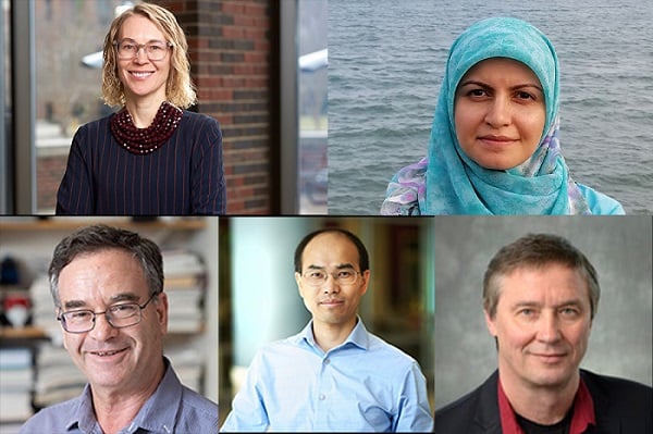 (Top row, from left) QuPIDC deputy director Alexandra Boltasseva and QuPIDC principal investigator Hadiseh Alaeian. (Bottom row, from left) QuPIDC principal investigators Sabre Kais, Tongcang Li, and Vladimir Shalaev. Courtesy of Purdue University.