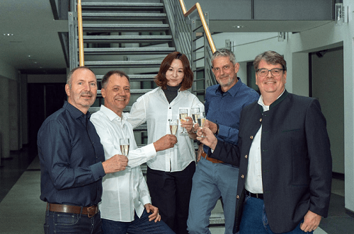 (From left) iiM managing directors Heiko Freund and Peter Anacker, Exaktera CEO Cindy Ye, iiM managing director Axel Müller, and Exaktera European president Thomas Buschmann. Courtesy of iiM GmbH.