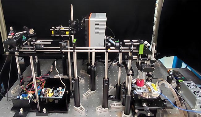 A shortwave infrared (SWIR) photoluminescence lifetime imaging microscopy system using an all-optical streak camera system. Courtesy of Institut national de la recherche scientifique.