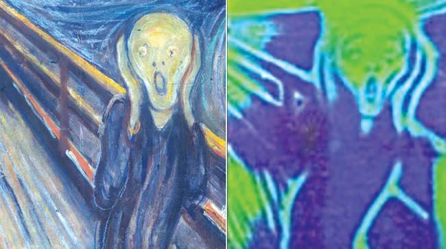 Edvard Munch’s “The Scream” (left) compared to the Dartmouth and Southern Methodist University (SMU) reproduction made via a molecular switch. Courtesy of Dartmouth College.