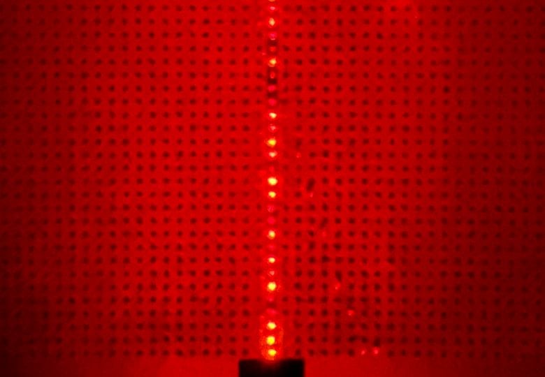 Polar Light Technologies has reported the capability to build red, green, and blue pyramidal micro-LEDs using the same material compound. The company created a 625 nm red light micro-LED using its non-etching bottom-up manufacturing concept. Courtesy of Polar Light Technologies.