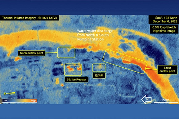 Thermal satellite images by SatVu’s HotSat-1 on Dec. 6, 2023, indicated increased at North Korea’s Yongbyon Nuclear Scientific Research Center. The satellite suffered an anomaly later that month which halted the device’s operations. Courtesy of SatVu.