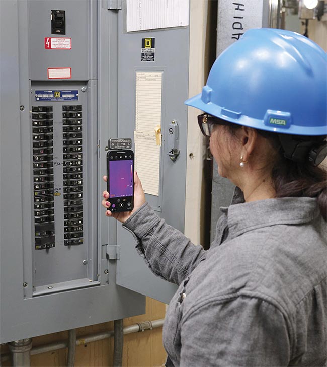 A mobile thermal imager in action as an operator diagnoses potential problems. Courtesy of Fluke Corp.