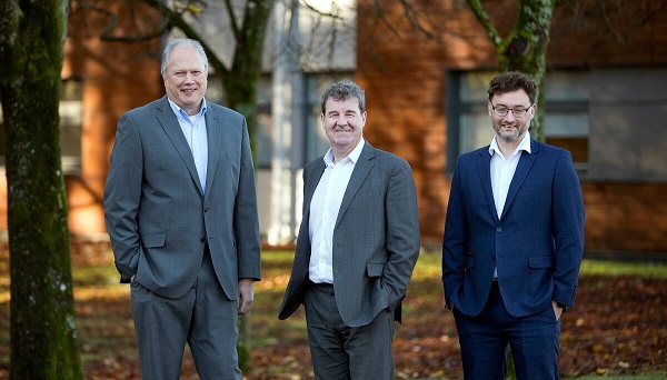 (From left) Vector Photonics’ sales and marketing director Euan Livingston, CEO Neil Martin, and CTO and lead inventor Richard Taylor. Courtesy of Vector Photonics. 