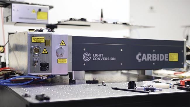 Figure 3. Light Conversion’s industrial-grade optical parametric amplifier (OPA) I-OPA mounted on a CARBIDE femtosecond laser. Courtesy of Light Conversion.