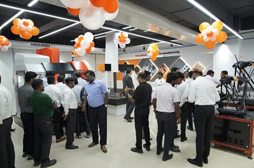 The grand opening of Renishaw’s Chennai site in the site’s technical demonstration area. Courtesy of Renishaw.