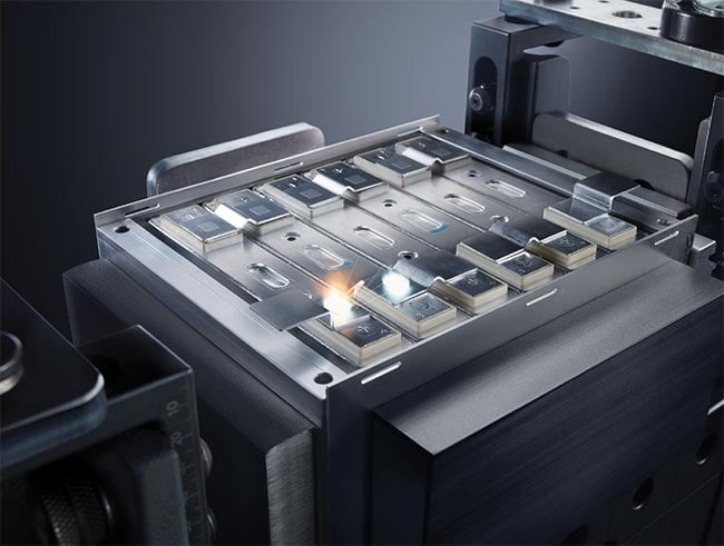 Electric vehicles (EVs) and power storage use thick copper bus bars. The development and processing of these components requires high laser powers and excellent beam quality. Courtesy of TRUMPF Inc. 