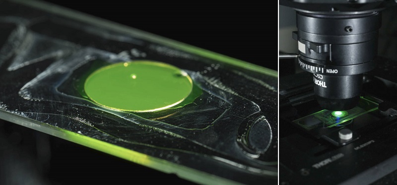 The researchers designed and built a specialized microscope that illuminates samples from a wide range of angles. They also developed an innovative microscopy technique to measure the optical properties of the glass-coated bacteria cells, allowing them to visualize how the bacteria focus light. Courtesy of University of Rochester/J. Adam Fenster.