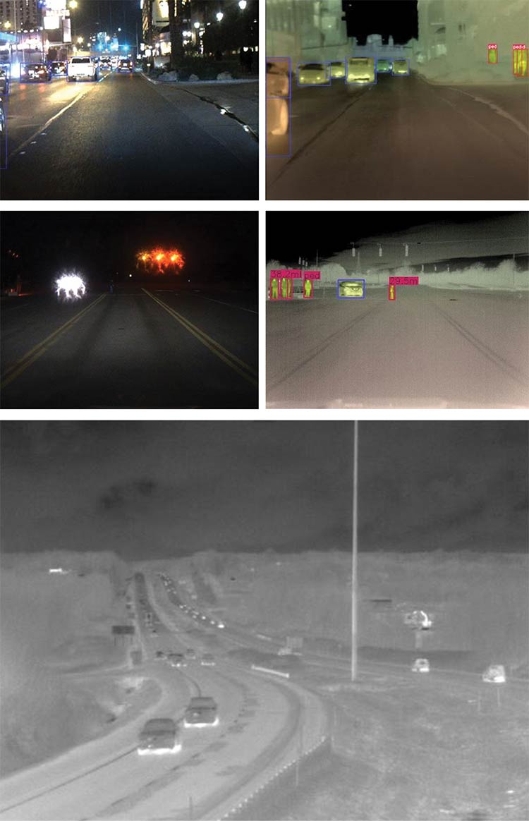 Thermal images reveal objects of interest, including pedestrians and other vehicles, even in the presence of various obscurants. Courtesy of OWL AI.