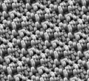 The diffractive element used in the new spectral camera contains a repeating pattern of nanoscale features. Courtesy of the University of Utah.