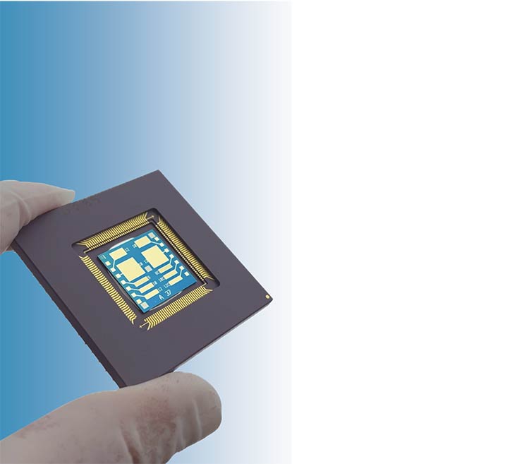 Ten fabricated test devices are shown in-package. Courtesy of Teledyne MEMS.