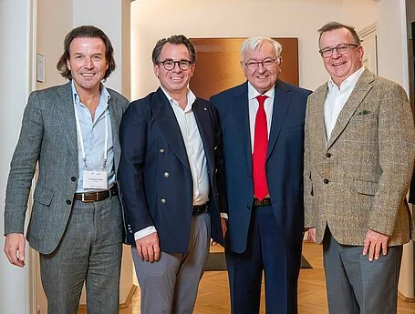 From left: Thorsten Kahlert, CEO of HOERBIGER; Markus Spanner, CEO of PI; Karl Spanner, Founder of PI; and Martin Komischke, Chairman of the Board of Directors HOERBIGER. Courtesy of PI.