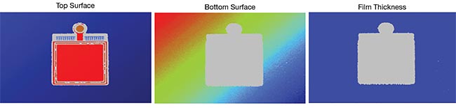 Figure 4. An example of film thickness quality control for microelectromechanical systems (MEMS) manufacturing. Courtesy of Bruker Nano Surfaces and Metrology.