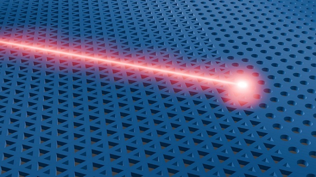 Artist’s impression of the light concentration at the ‘wall’ at the end of the waveguide. Courtesy of AMOLF.