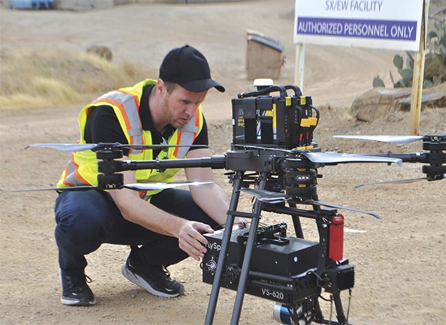 Trond Løke prepares a full UAV system for a demo flight at a copper mine in Arizona. Courtesy of HySpex by NEO.