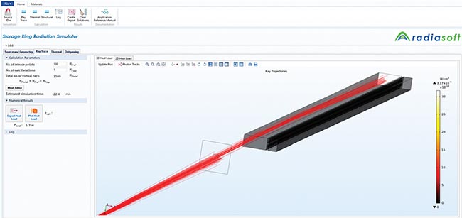 Figure 3. The app built by RadiaSoft and Argonne National Laboratory, showing synchrotron radiation ray tracing in a vacuum chamber. Courtesy of RadiaSoft.