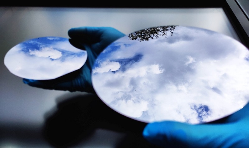 Researchers have developed a process to deposit a thin layer of high-quality InP on GaAs substrates with 100- and 150-mm diameter. These engineered wafers can be used as a direct replacement for classical InP substrates. Courtesy of Fraunhofer ISE/Carmine Pellegrino.