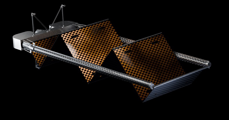 The all-composite, lightweight, redeployable Light Wing satellite power system delivers over 4× more power per kilogram than existing arrays, enabling energy-intensive operations such as orbital compute, high-bandwidth communications, and human habitation space stations. Courtesy of Atomic-6.