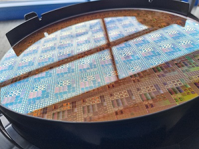 STMicroelectronics will utilize Metalenz IP to produce metasurface optics on 300 mm semiconductor wafers (shown) using its unique production platform. Courtesy of STMicroelectronics
