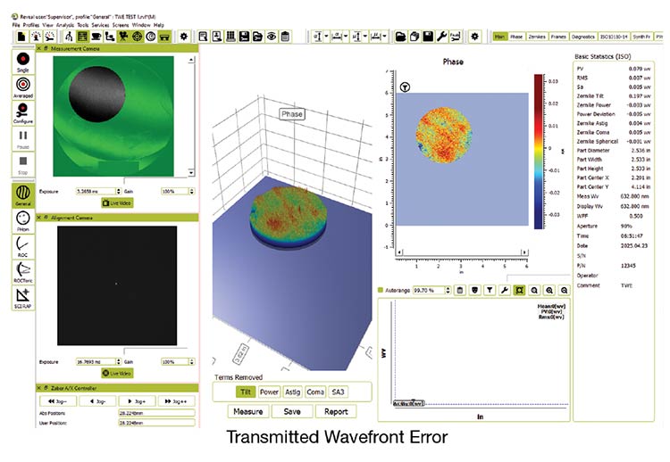 Figure 1. An optic with complementing convex and concave surfaces and excellent transmitted wavefront error (TWE), which is typical of double-sided polishing (DSP). Courtesy of Precision Glass & Optics.