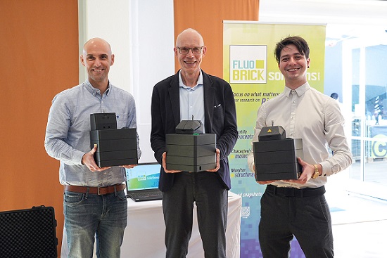 (From left) Thorben Cordes from FluoBrick Solutions, Rainer Erdmann from PicoQuant, and Gabriel Moya from FluoBrick Solutions. Courtesy of PicoQuant.